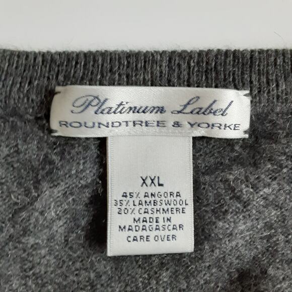 RoundTree & Yorke Platinum Label Angora Cashmere V Neck Sweater Mens XXL Gray - Picture 5 of 10
